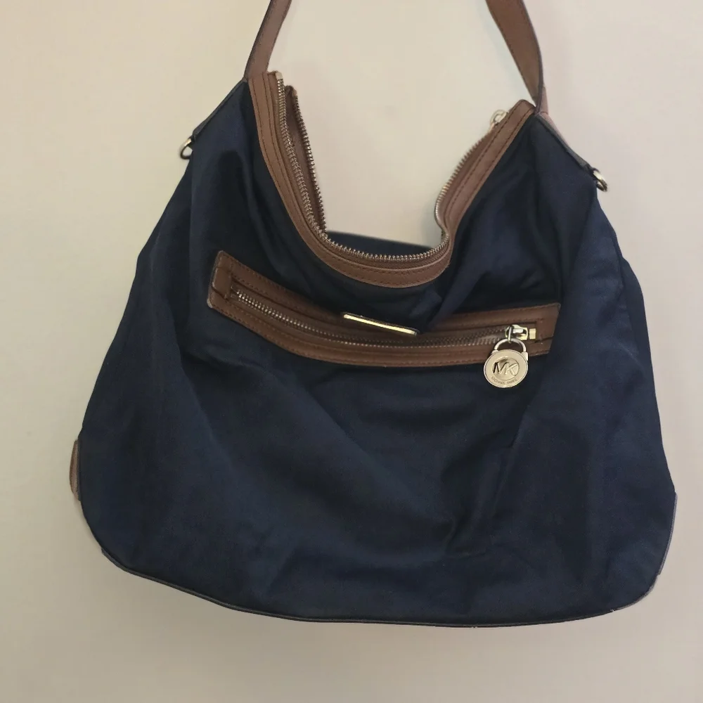 Michael Kors Dark Blue and Tan Accent Tote Bag